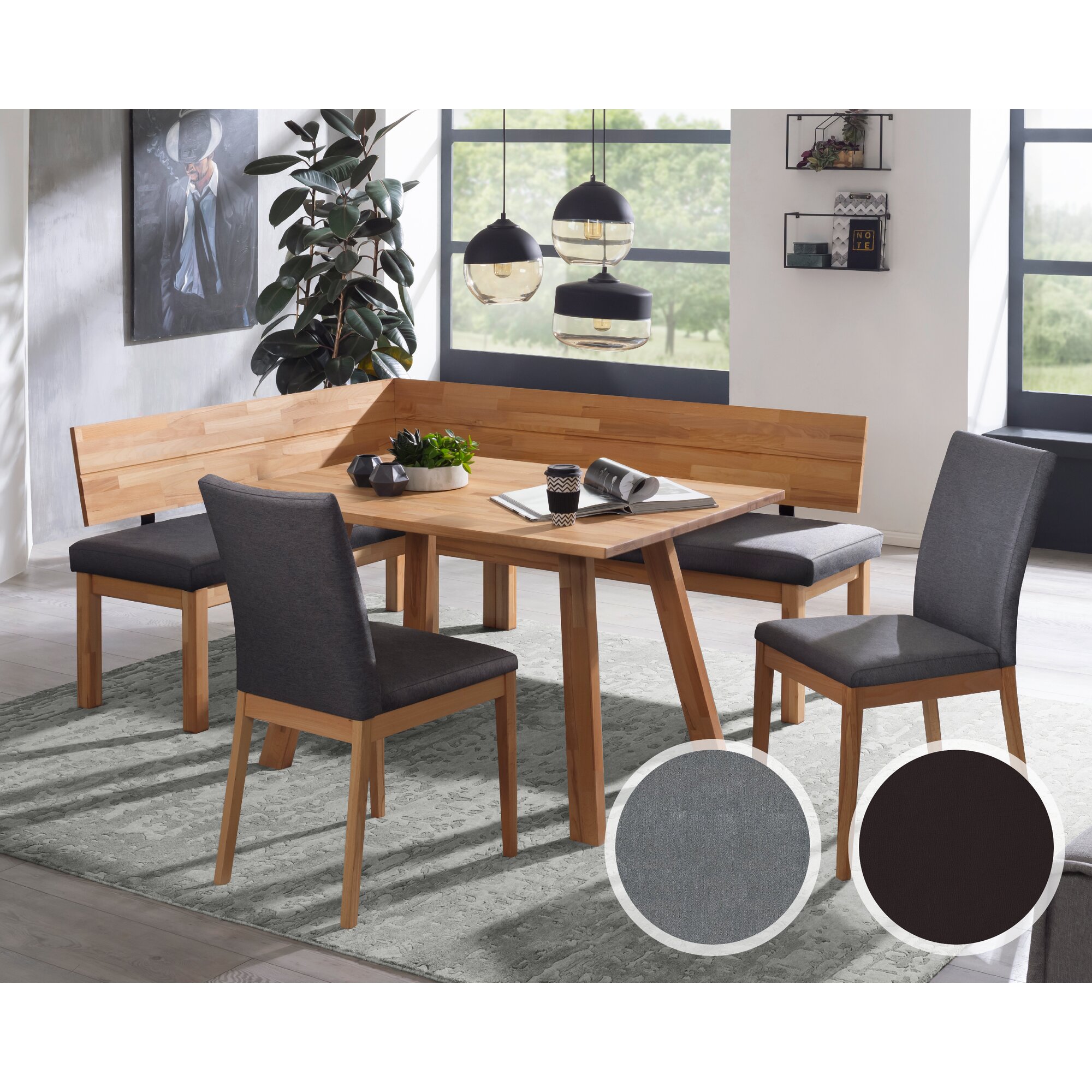 Schösswender »Roberto« Eckbankgruppe li. 155 x re. 194 cm / mit Einhängekissen / Stoff Mercury 118 grau