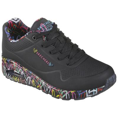 Wedgesneaker SKECHERS "UNO-LOVING LOVE", Damen, Gr. 40, bunt (schwarz, bunt), Lederimitat, sportlich, Schuhe Sneaker, Fr