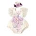 Ibtom Castle Baby Girl 1st Birthday Outfit Boho Lace Tulle Romper Ruffle Backless Embroidered Bodysuit Cake Smash Photo Shoot Clothes 6-12 Months Apricot+Light Purple Flower