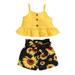 KIMI BEAR Newborn Baby Girls Outfits 9 Months Newborn Girls Summer Outfits 12 Months Newborn Girls Sweet Solid Color Sling Top + Sunflower Print Shorts 2PCs Set Yellow
