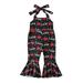 Arvbitana Toddler Girls Valentine s Day RompersJumpsuits Letter Heart Print Tie-Up Halter Neck Sleeveless Backless Flare Pants