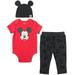 Disney Mickey Mouse Infant Baby Boys or Girls Bodysuit Pants and Hat 3 Piece Outfit Set Newborn to Infant