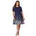 Plus Size Women's Stretch Ponte Flare Dress by Jessica London in Navy Garden Floral (Size 12 W)