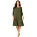 Plus Size Women's Three-Quarter Sleeve T-shirt Dress by Jessica London in Dark Olive Green (Size 28 W)