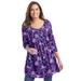 Plus Size Women's V-Neck Pintucked Tunic by Woman Within in Purple Orchid Floral (Size 18/20)