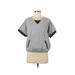 Millau Sweatshirt: V Neck Covered Shoulder Gray Color Block Tops - Women's Size X-Small