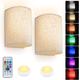2pcs Battery Operated Wall Light LED Indoor RGB Dimmable With Remote Control, Rechargeable Wall Lamp Up Down Lighting Effect, Beige Fabric Shade, Modern Wall Lighting For Bedroom Living Room Hallway