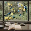Autocollants muraux en verre électrostatique en PVC branches fleurs et oiseaux décoration