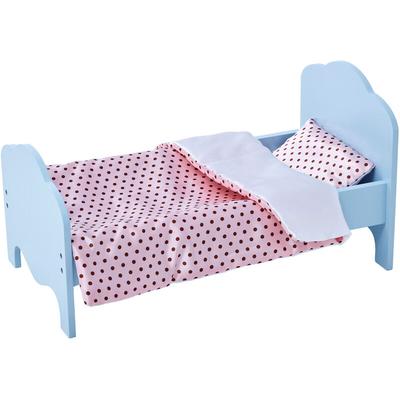 Kleine Prinzessin 45 cm Puppen-Einzelbett Blau, & Bettzeug Runde Punkte TD-11929-1K