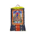 Thangka Medizinbuddha Kunstdruck im tibetischen Brokatrahmen 105 cm x 63 cm - Tibetischer Wandbehang - Handarbeit aus Nepal | Buddhapur