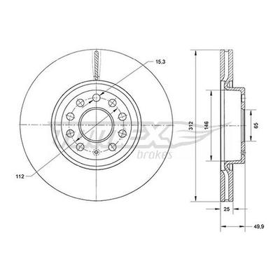 TOMEX Brakes Bremsscheibe vorne rechts links belüftet 312mm für SKODA VW (SVW) SEAT (FAW) CUPRA AUDI FORD 5C0615301B 253