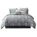 Emma 9 Piece Polyester Queen Comforter Set, Gray Silver Velvet Damask Print