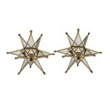 Set of 2 Candle Holders, Golden Star Style Accent Table Decorations, Glass