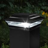 Classy Caps Imperial Solar Powered Integrated LED Aluminium 4 in. x 4 in. Fence Post Cap Light w/ Base Adapter Included Aluminium/ in Black | Wayfair