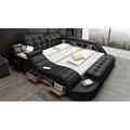 Hariana Storage Bed Upholstered/Genuine Leather Jubilee Modern/contemporary design | 29 H x 110 W x 102 D in | Wayfair M002-Black-King-LAF#2