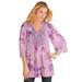 Plus Size Women's Juliet Lace Big Shirt by Roaman's in Mauve Orchid Watercolor Bouquet (Size 12 W) Long Shirt Blouse