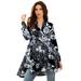 Plus Size Women's Fit-and-Flare Crinkle Tunic by Roaman's in Black Paisley Garden (Size 14 W) Long Shirt Blouse