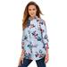 Plus Size Women's Long-Sleeve Kate Big Shirt by Roaman's in Pale Blue Mixed Flowers (Size 38 W) Button Down Shirt Blouse