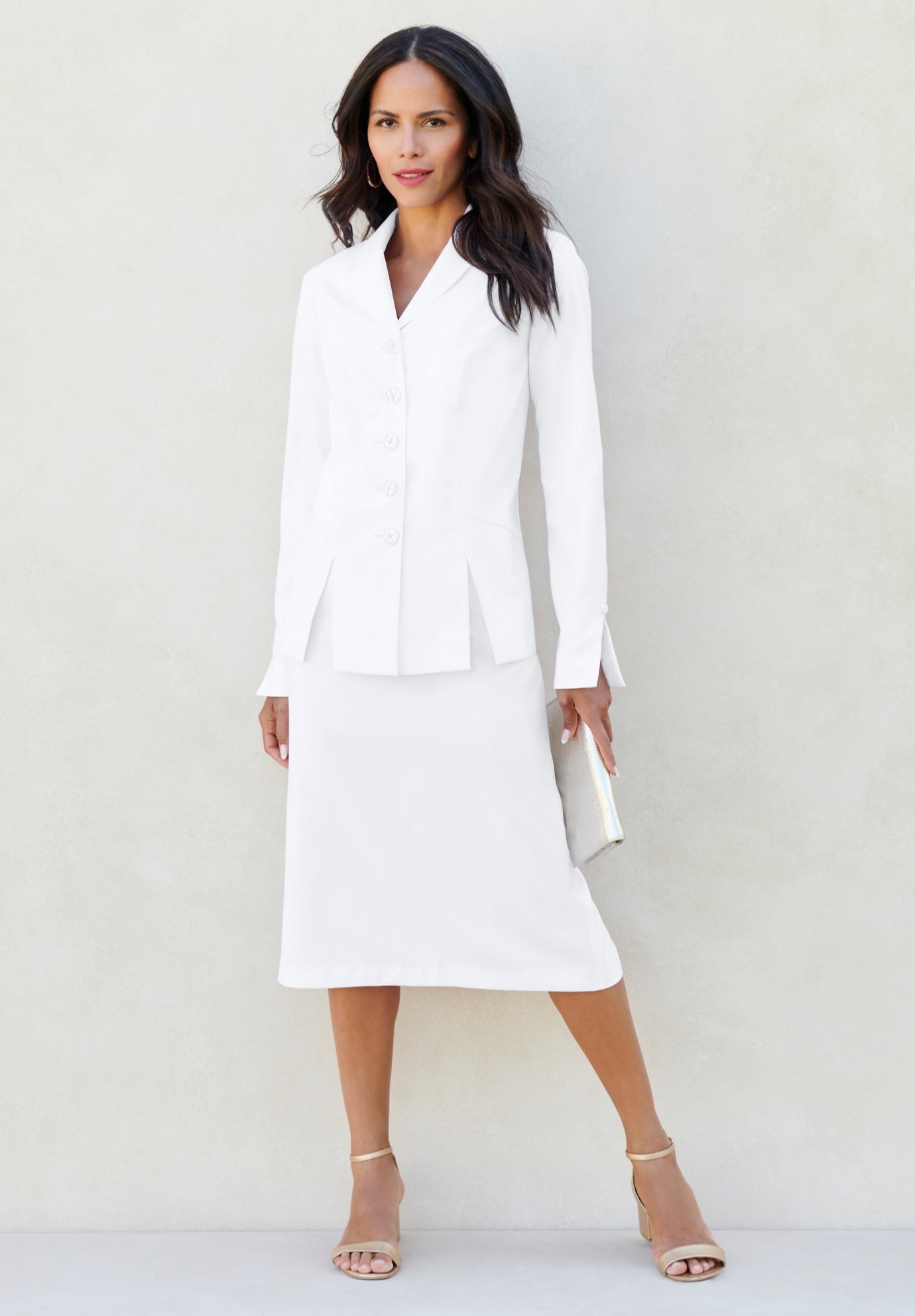 Plus Size Women's Plus Size Long Sleeve Shawl-Collar Jacket & Sheath Skirt Set - 2-Piece Suit by Roaman's in White (Size 22 W)