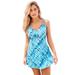 Plus Size Women's Loop Strap Two-Piece Swim Dress by Swim 365 in Blue Watercolor Stripe (Size 20) Swimsuit