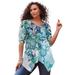 Plus Size Women's Printed Cold-Shoulder V-Neck Tunic by Roaman's in Green Floral Paisley (Size 18/20)