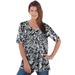 Plus Size Women's V-Neck Ultimate Tee by Roaman's in Black Graphic Paisley (Size 6X) 100% Cotton T-Shirt