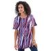 Plus Size Women's Crewneck Ultimate Tee by Roaman's in Purple Textured Stripe (Size 6X) Shirt