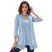 Plus Size Women's Crochet-Trim Pointelle Cardigan by Roaman's in Pale Blue (Size 38/40) 3/4 Sleeves