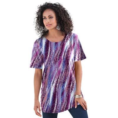 Plus Size Women's Crewneck Ultimate Tee by Roaman's in Purple Textured Stripe (Size 5X) Shirt