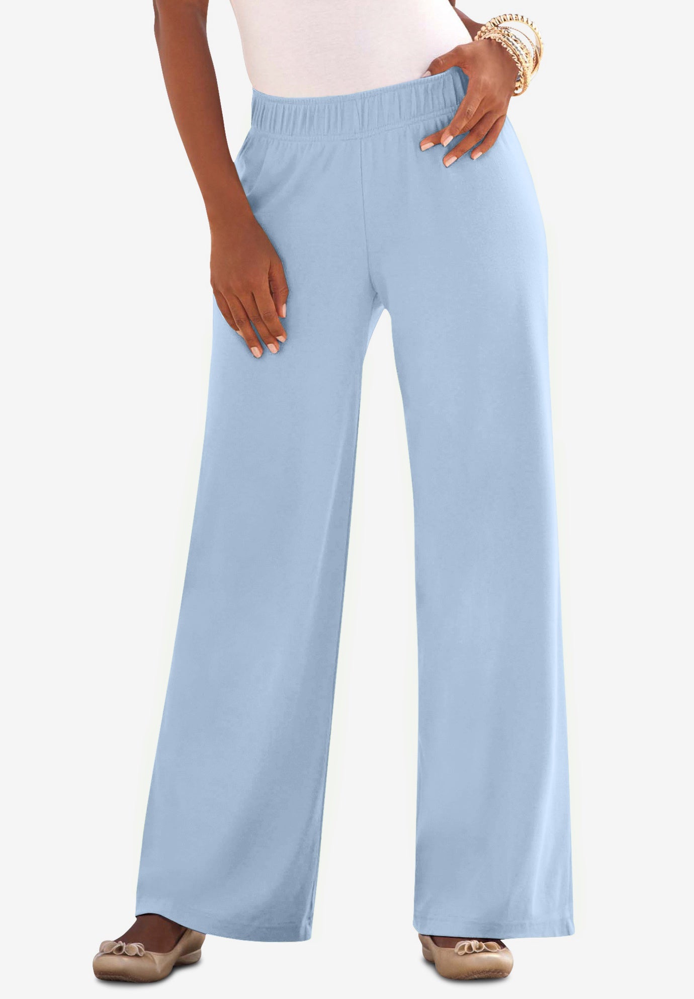 Plus Size Women's Plus Size Pull-On Wide Leg Soft Knit Pant by Roaman's in Pale Blue (Size 6X) Pull On Elastic Waist