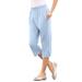 Plus Size Women's Soft Knit Capri Pant by Roaman's in Pale Blue (Size 3X) Pull On Elastic Waist