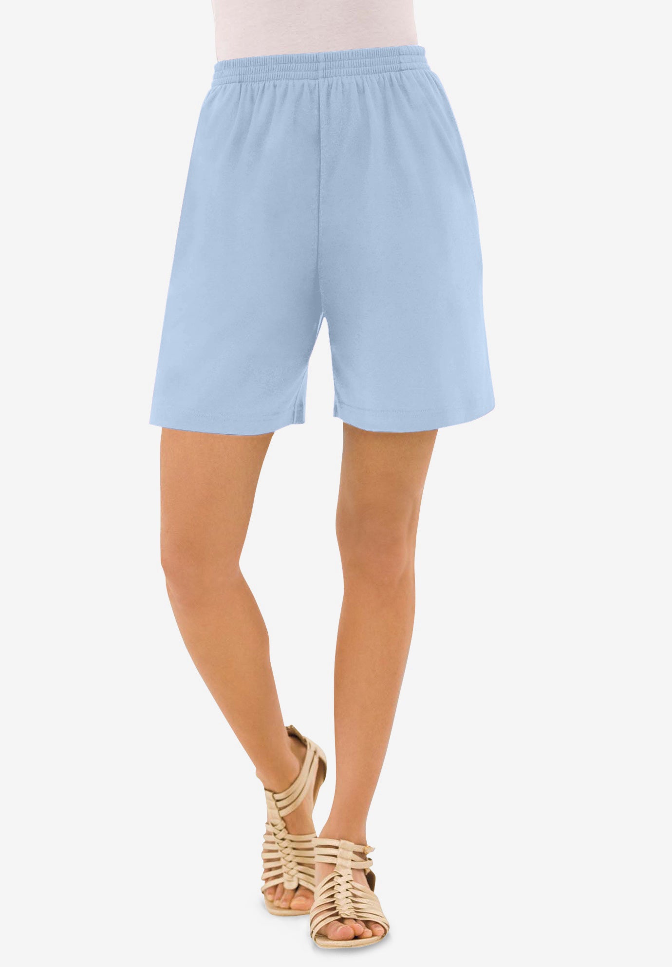 Plus Size Women's Plus Size Soft Knit Pull-On Short by Roaman's in Pale Blue (Size 6X) Pull On Elastic Waist