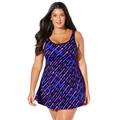 Plus Size Women's Chlorine Resistant Tank Swimdress by Swimsuits For All in Electric Purple Waves (Size 26)