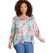 Plus Size Women's Roll-Tab Popover Tunic by June+Vie in Multi Watercolor Marble (Size 30/32)