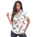 Plus Size Women's Short-Sleeve Kate Big Shirt by Roaman's in White Mixed Flowers (Size 44 W) Button Down Shirt Blouse