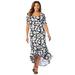 Plus Size Women's Everyday Knit Flounce Hem Maxi Dress by Jessica London in Black White Floral (Size 24 W) Soft & Lightweight Long Length
