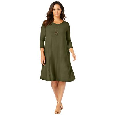 Plus Size Women's Three-Quarter Sleeve T-shirt Dress by Jessica London in Dark Olive Green (Size 26 W)