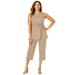 Plus Size Women's 2-Piece Linen Capri Set by Jessica London in New Khaki (Size 24) Washable Rayon Linen Blend