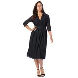 Plus Size Women's Stretch Lace A-Line Dress by Jessica London in Black (Size 16 W) V-Neck 3/4 Sleeves