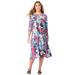 Plus Size Women's Ultrasmooth® Fabric Boatneck Swing Dress by Roaman's in Ocean Paisley Garden (Size 34/36)
