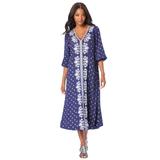 Plus Size Women's Embroidered Long Dress by Roaman's in Navy Medallion Embroidery (Size 34/36)