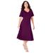 Plus Size Women's Ultimate Ponte Seamed Flare Dress by Roaman's in Dark Berry (Size 22 W)