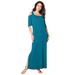 Plus Size Women's Ultrasmooth® Fabric Cold-Shoulder Maxi Dress by Roaman's in Deep Teal (Size 30/32) Long Stretch Jersey