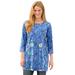 Plus Size Women's Perfect Printed Three-Quarter-Sleeve Scoopneck Tunic by Woman Within in French Blue Jacquard Floral (Size 3X)