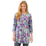 Plus Size Women's Perfect Printed Three-Quarter-Sleeve Scoopneck Tunic by Woman Within in Heather Grey Field Floral (Size L)