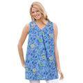 Plus Size Women's Perfect Printed Sleeveless Shirred V-Neck Tunic by Woman Within in French Blue Jacquard Floral (Size 30/32)