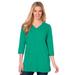 Plus Size Women's Perfect Three-Quarter Sleeve V-Neck Tunic by Woman Within in Tropical Emerald (Size 4X)