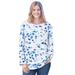 Plus Size Women's Perfect Printed Long-Sleeve Crewneck Tee by Woman Within in French Blue Confetti Heart (Size L) Shirt