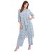 Plus Size Women's Three-Piece Lace Duster & Pant Suit by Roaman's in Pearl Grey (Size 36 W) Duster, Tank, Formal Evening Wide Leg Trousers