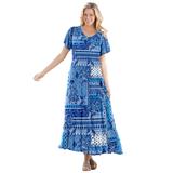 Plus Size Women's Short-Sleeve Crinkle Dress by Woman Within in Sky Blue Paisley Patchwork (Size 2X)